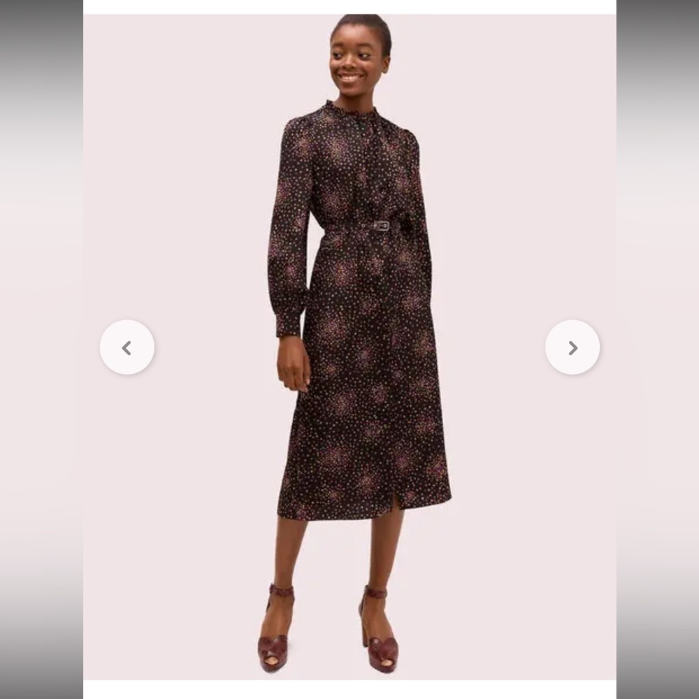 Kate Spade New York Disco Dot Belted Midi Autumn Wedding Guest Long Sleeve dress